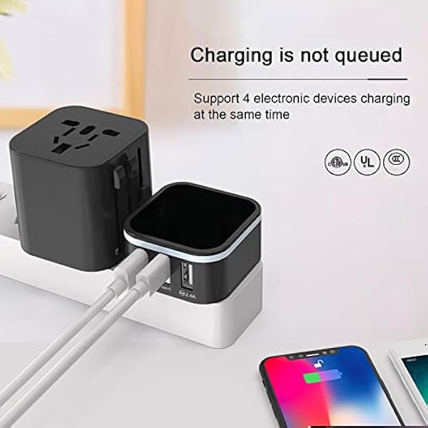 Adattatore da Viaggio Internazionale all in One Adattatore di Alimentazione Universale in Tutto Il Mondo 2 USB 1 Type-C per US UK EU AU Copre 150 Paesi Multipli Caricabatterie da Parete